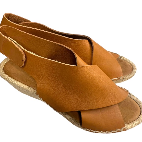 Maypol Anthropologie Leather Wedge Espadrille Criss Cross Sandals Size 37 - Picture 3 of 8
